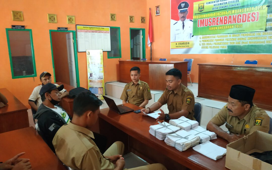 Pemdes Gunungtanjung Laksanakan Sosialisasi dan Pembagian SPPT PBB P2 Tahun 2021.